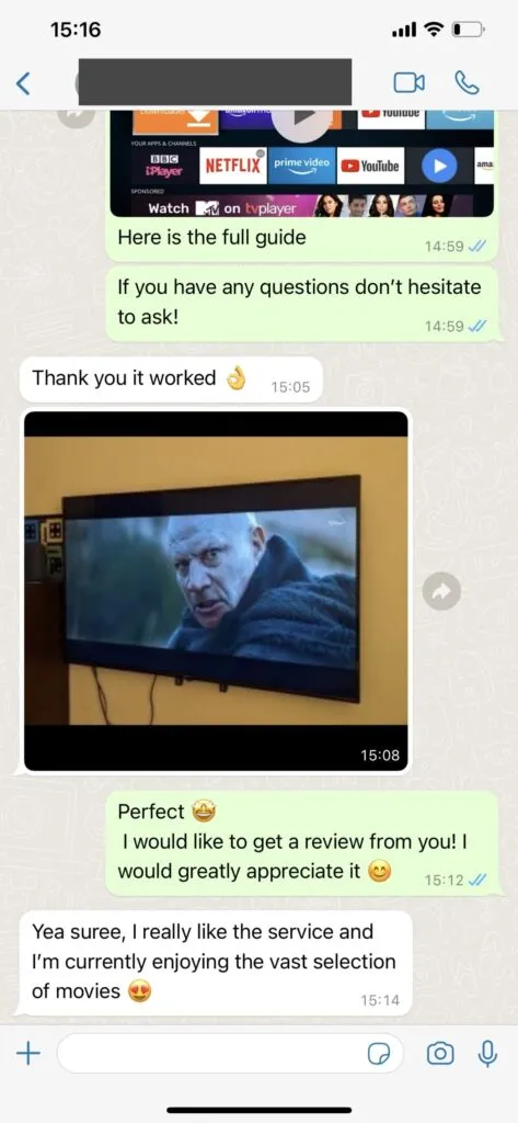 WhatsApp screenshot: customer activation 1